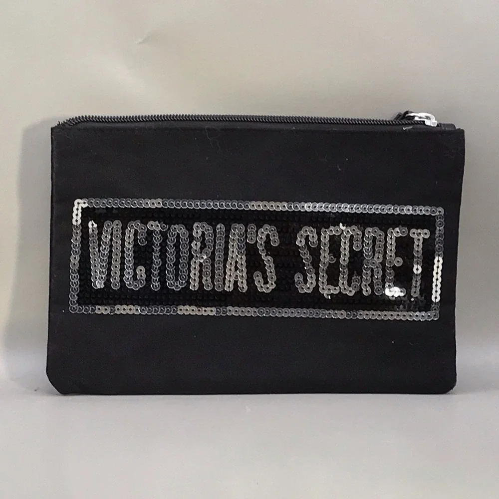 Victoria's Secret Wristlet Cosmetic Bag - Black With Silver Sequins 9